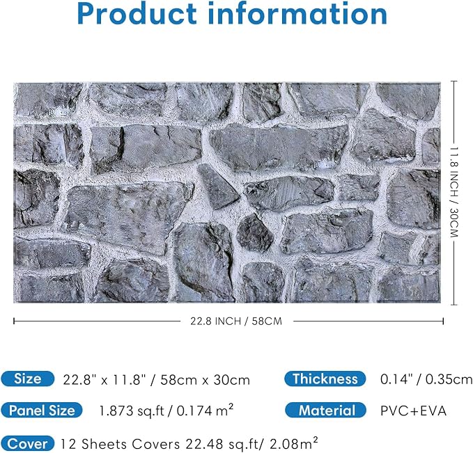 COMSTICKC 3D Gray Stone Wall Panel Peel and Stick, DIY Lightweight PVC Stone - Image 5