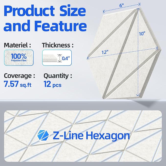 12 Pack Acoustic Panels with Self-Adhesive 12"X10"X0.4" Sound Proof Foam Panels - Image 6