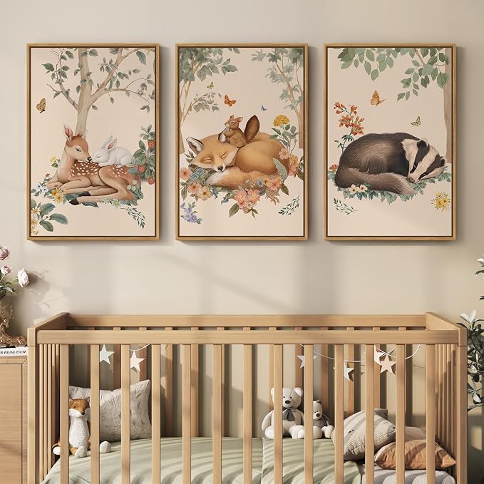 Framed Forest Animal Wall Art, 3 Piece Nature Whimsical Cottage Core Woodland - Image 2
