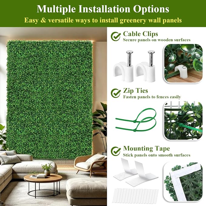 28Pcs Artificial Grass Wall Panels 10" x 10" Faux Boxwood Green Wall UV - Image 3