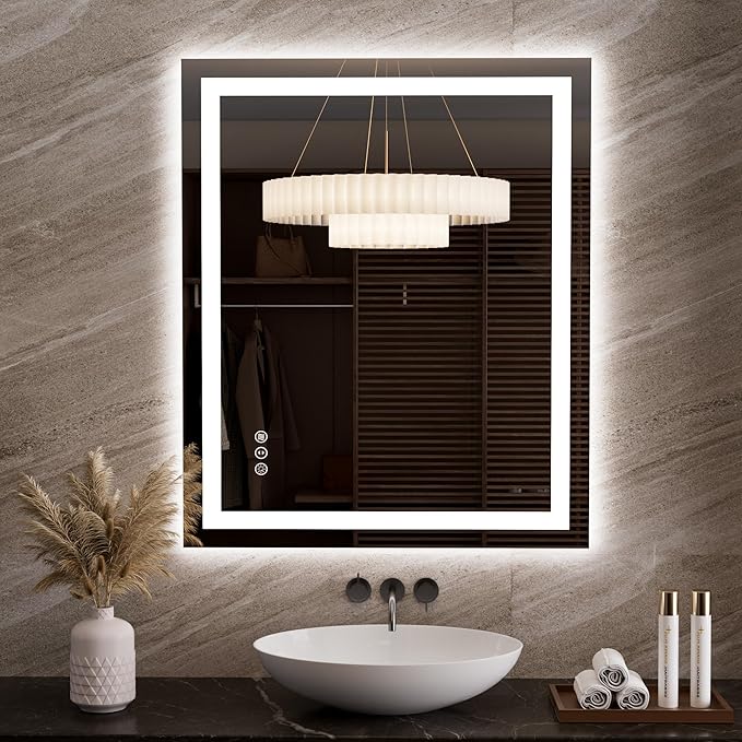 LOAAO 35.4"x29.9" LED Mirror for Bathroom, Lighted Bathroom Mirror by LOAAO