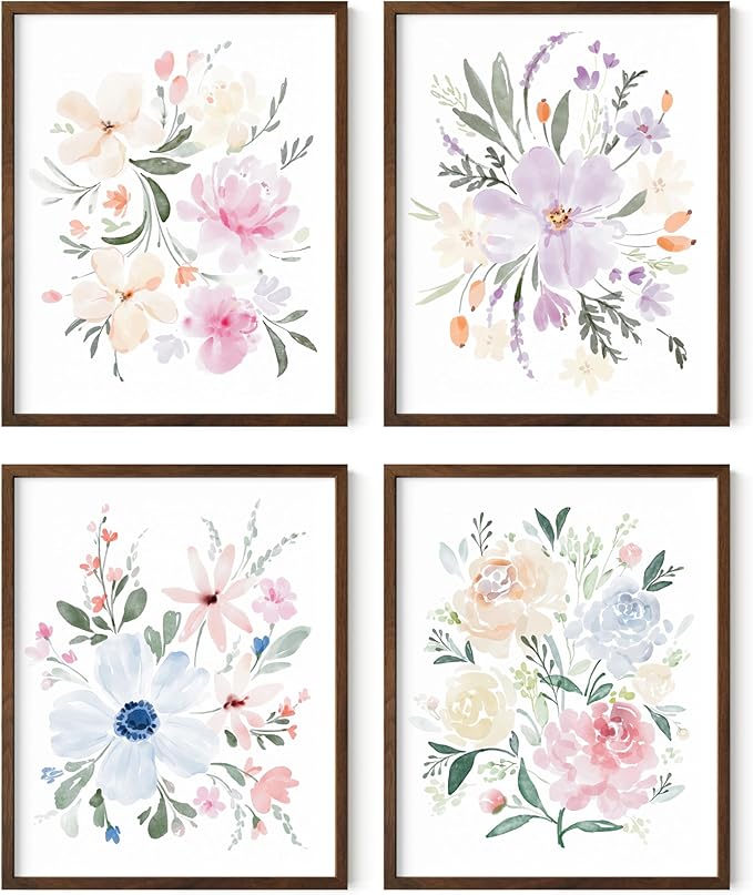 Bouquet Set Art Print Framed Walnut 16x20 by HausandHuesArtPrints