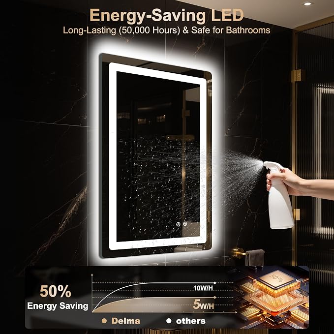 Delma LED Bathroom Mirror with Lights, 30x20 Vanity Mirror - Image 8