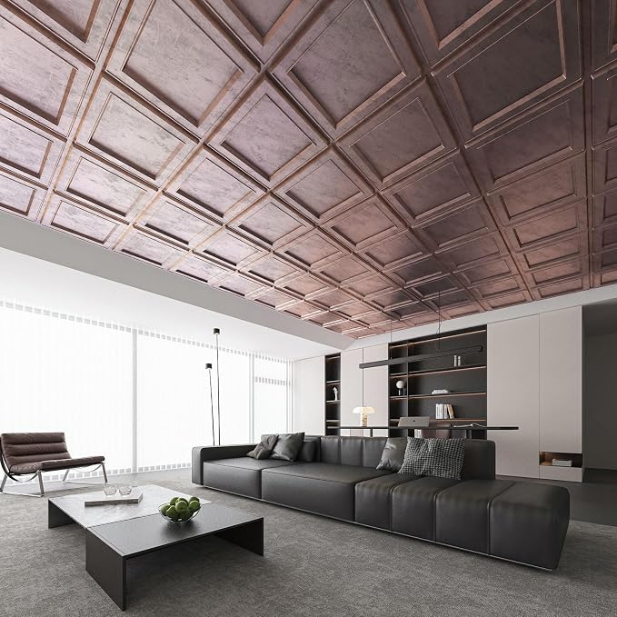 WOWSTAR 12-Pack 24"x24" Drop Ceiling Tiles, Waterproof Glue up Ceiling Panels - Image 7