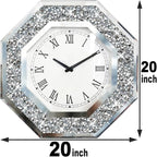Wall Clock, Octagon Mirror Glass Clock, Cute Diamond 20-inch Non-Ticking Clock - Image 3