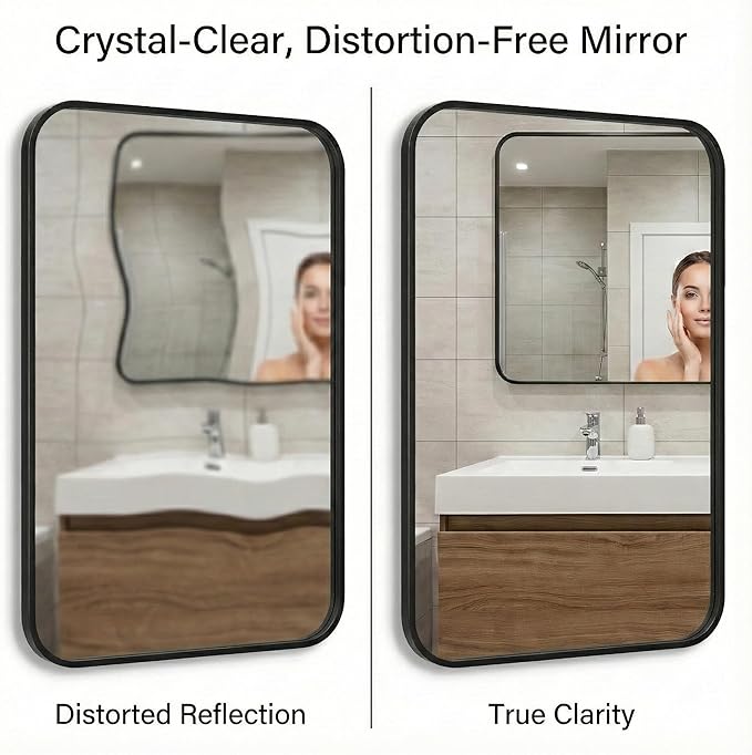 30x48 Inch Oversized Matte Black Bathroom Vanity Mirrors | Flush Mount Deep Set - Image 5