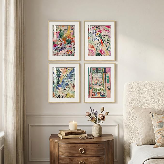 Framed Matisse Wall Art Set of 4, Colorful Abstract Landscape Wall Painting - Image 2