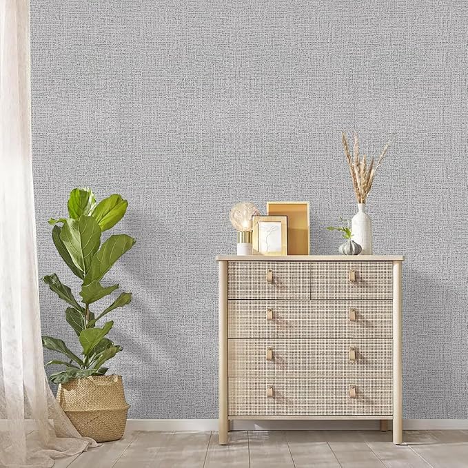 Grey Grasscloth Peel and Stick Wallpaper 17.7inchx118.1inch Textured Wallpaper - Image 6