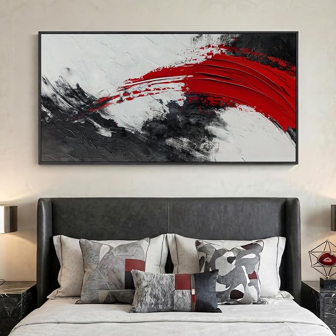 Extra Large Framed Red Black and White Abstract Wall Art - Image 3