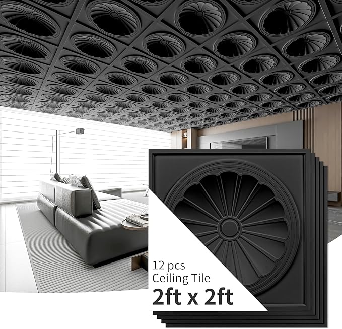 Art3dwallpanels Ceiling Tiles 12 Pack Drop Ceiling Tiles, 24 x 24 Inch High - Image 8