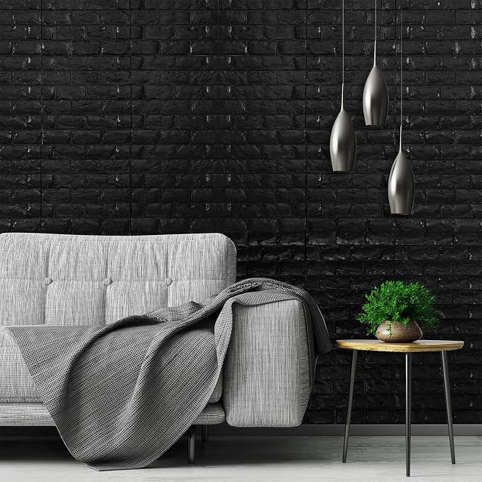YU LI 3DH 3D Wall Panels Peel and Stick 30PCS Black Foam Brick Wallpaper - Image 3