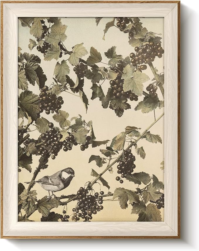 VIYYIEA Framed Wall Art for Living Room, Vintage Bird on Berry Branch Canvas by VIYYIEAART