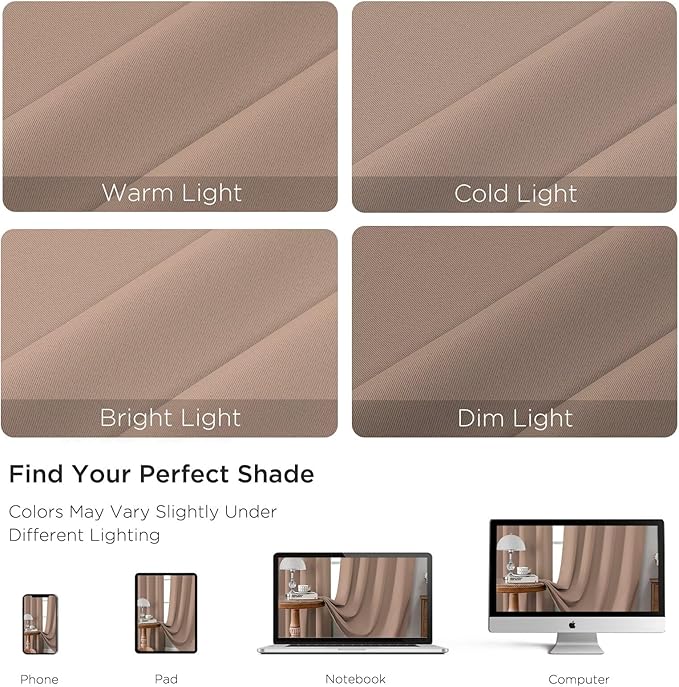 CUCRAF Khaki Blackout Curtains 54 inch Length 2 Panels Set, Rod Pocket Room - Image 4
