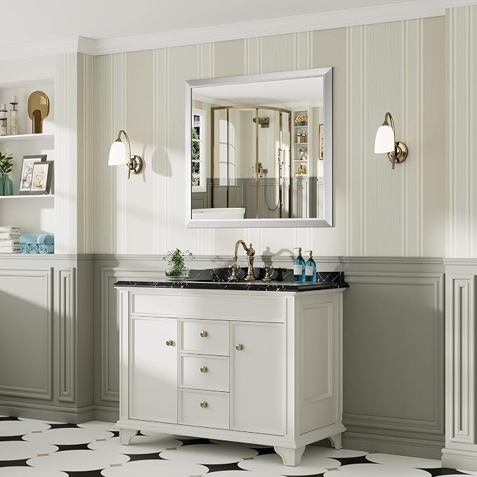 40x36 Inch Brushed Silver Bathroom Mirror - Image 4