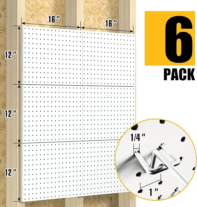 Spampur Peg Board, 6 Pack Metal Pegboard Panels White Pegboards Wall Organizer - Image 3
