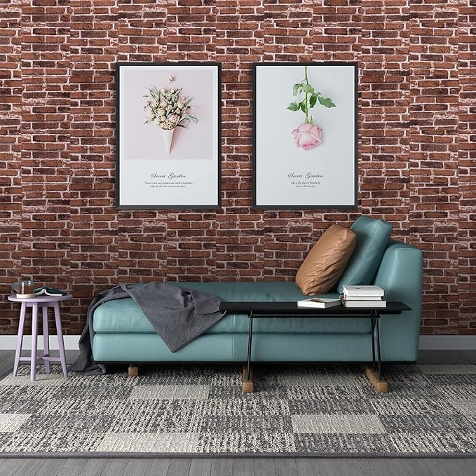 10PCS 3D Wall Panels Peel and Stick Foam 3D Brick Wallpaper Peel and Stick Red - Image 2
