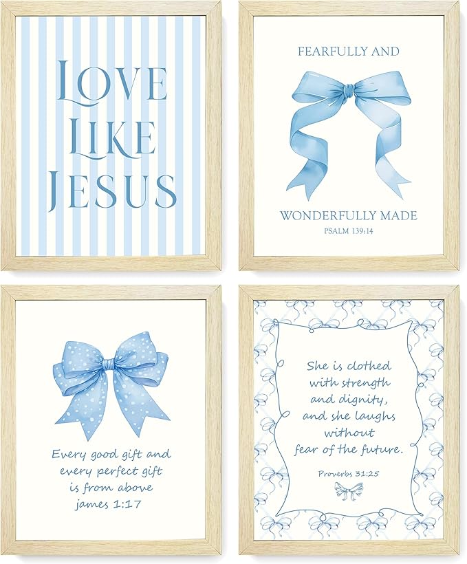 LARTSFRO Coquette Blue Bow Jesus Wall Art Decor Posters, Light Blue Bow Room by Unknown