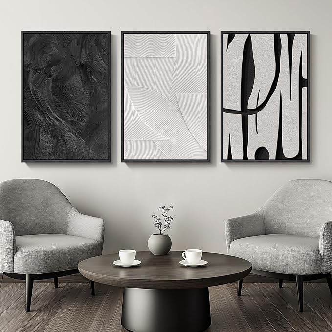 Large Framed Black and White Abstract Wall Art - Image 2
