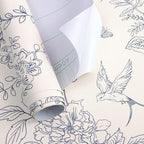 Froluya Cream White and Blue Floral Wallpaper Peel and Stick Wallpaper - Image 5