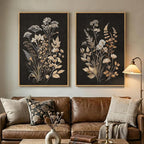 Large Framed Vintage Botanical Wall Art Set of 2, Neutral Farmhouse Moody by Cuspin