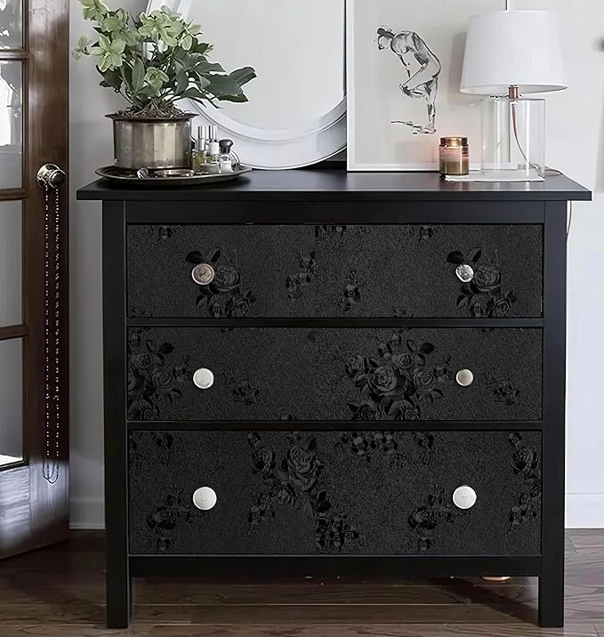 Erfoni Black Peel and Stick Wallpaper Black Floral Embossed Contact Paper - Image 3