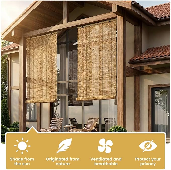 Outdoor Reed Roller Blinds, Patio Reed Blinds, Roman Roller Blinds, Porch - Image 3