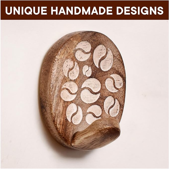 Indian Shelf 6 Lb- 6 Pieces Decorative Wood Adhesive Wall Hooks–Boho Peel and - Image 2