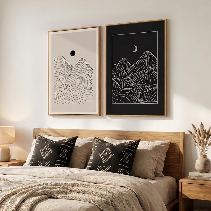 Large Framed Black and Beige Neutral Abstract Wall Art - Image 2