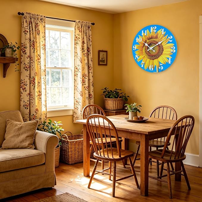 Indoor/Outdoor Clocks Waterproof, Glass Sun Flower Decor Wall Clock - Image 4