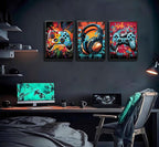3Pcs Framed Cool Gaming Wall Art Retro Video Gamer watercolor Posters Pictures - Image 7
