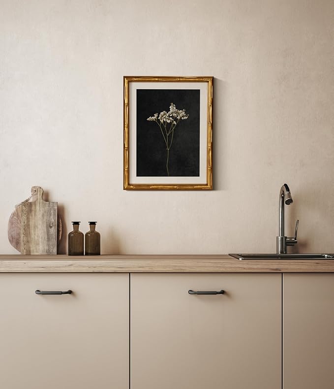 InSimSea Gold Bamboo Framed Canvas Wall Art, Retro Dark Dried Wildflower - Image 6