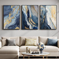 Large Framed Blue and Gold Abstract Wall Art by Cuspin