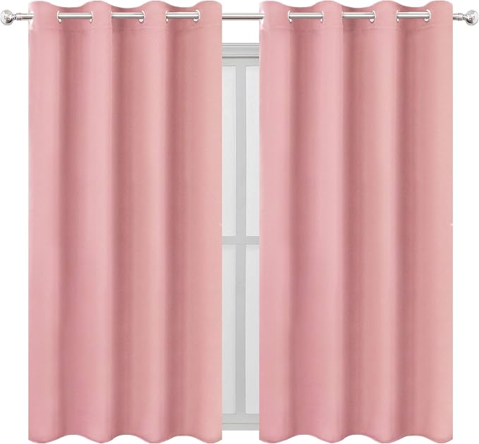 LEMOMO Pink Blackout Curtains/52 x 45 Inch Length Kids Curtains/Set of 2 Panels - Image 2