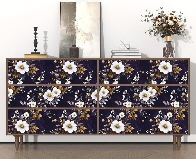Vintage Floral Wallpaper Peel and Stick Purple White Flowers Contact Paper - Image 3
