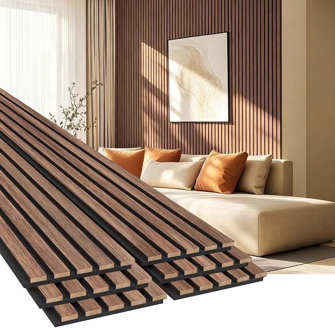 EVERECO 6 Pack Wood Slat Acoustic Wall Panels 92.5" × 7.87", 3D Sound Absorbing by Unknown