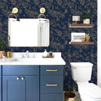 Froluya Dark Blue and Gold Vintage Floral Peel and Stick Wallpaper 17.7"x393.7" - Image 5