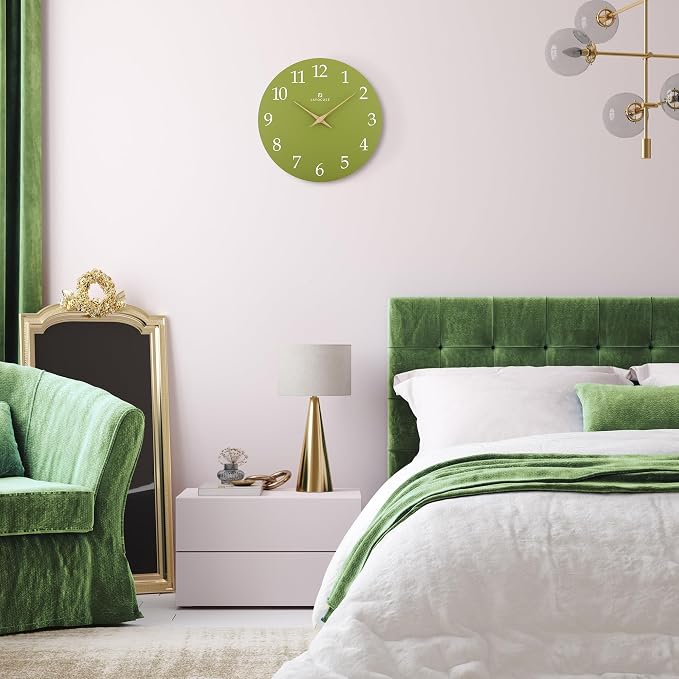 Lafocuse 12 Inch Wooden Olive Green Wall Clock Battery Operated Silent - Image 4