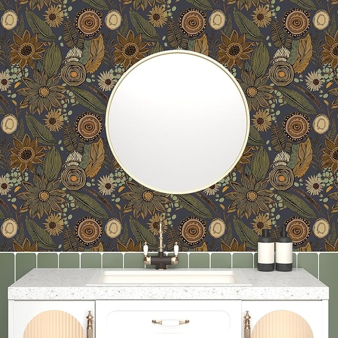 Boho Wallpaper Peel and Stick, Vintage Blue Yellow Floral Contact Paper 17.5" x - Image 4