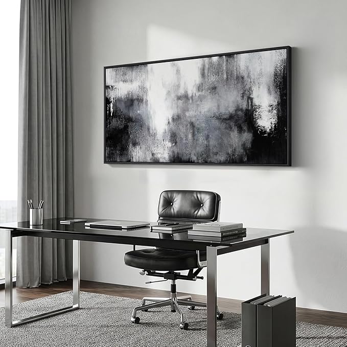 Large Framed Black and White Abstract Wall Art - Image 2
