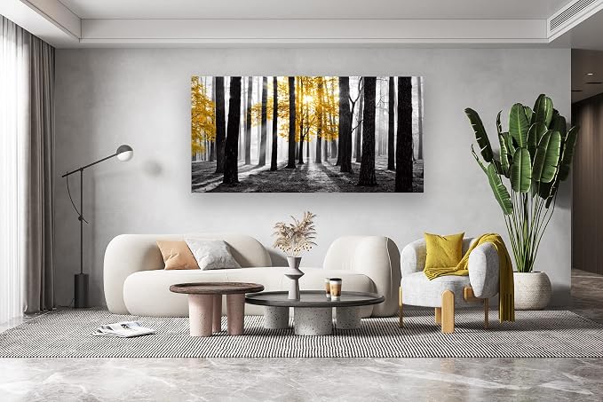 Cao Gen Decor Art S06375 Wall Art Canvas Painting Yellow Tree in Black and - Image 5