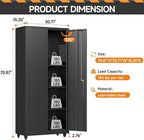 Garage Storage Cabinet with Wheels, Metal Storage Cabinet with 2 Doors and - Image 3