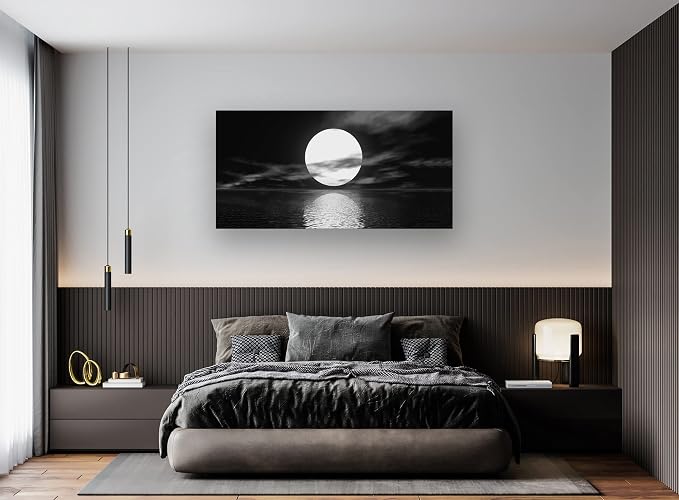 Cao Gen Decor Art S06450 Wall Art Canvas Sea White Full Moon in Night Picture - Image 4