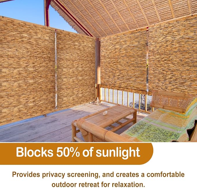 DoubleFill 2 Pcs Bamboo Shades Outdoor Reed Roll up Blinds 60 W x 72 H Blackout - Image 6