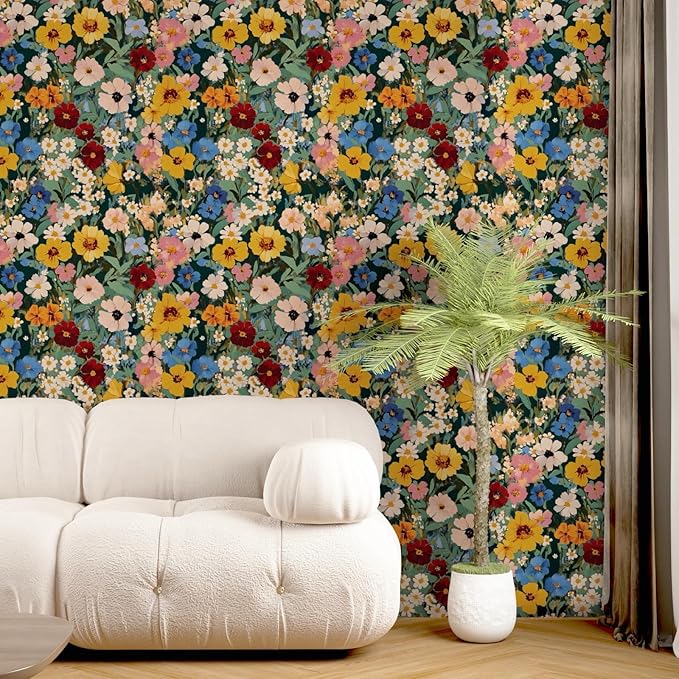 BOKEBEVE Extra Long Colorful Floral Peel and Stick Wallpaper Boho Leaf Contact - Image 3
