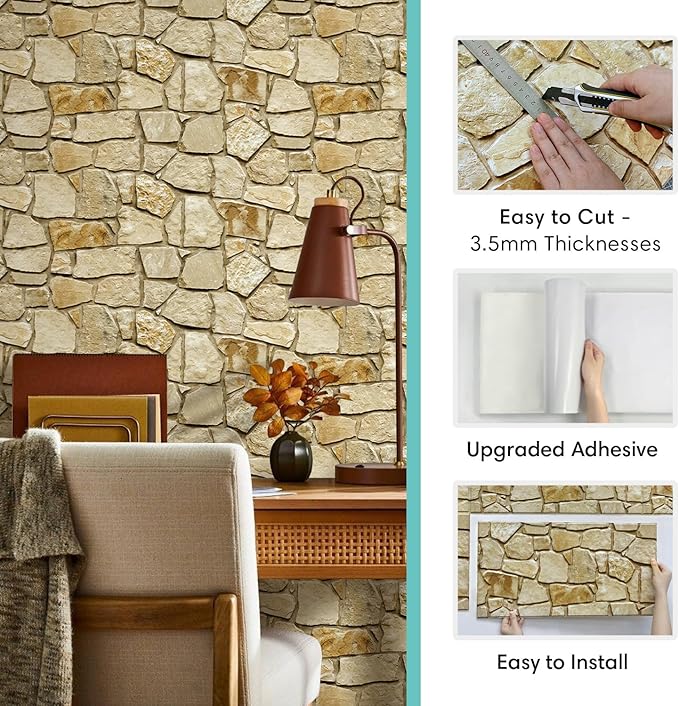 Commomy 12 pcs Faux Stone 3D Wall Panels Peel and Stick - Image 4