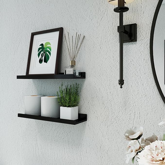 Black Floating Shelves for Wall Decor, Wall Mounted Wood Storage Shelf for - Image 5
