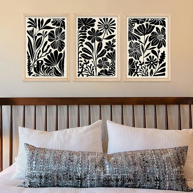 YWJKWLGS Abstract Floral Wall Art Set of 3, 16x24 Inch Black Boho Flower Prints - Image 5