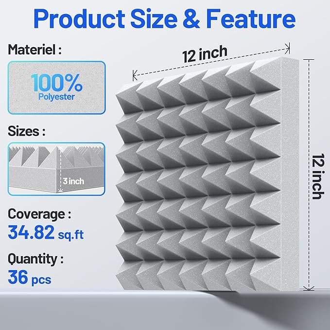 36 Pack Pyramid Sound Proof Foam Panels - Image 6