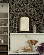 Ismoon Peel and Stick Wallpaper Black and Gold Stick on Wallpaper Dark Floral - Image 2