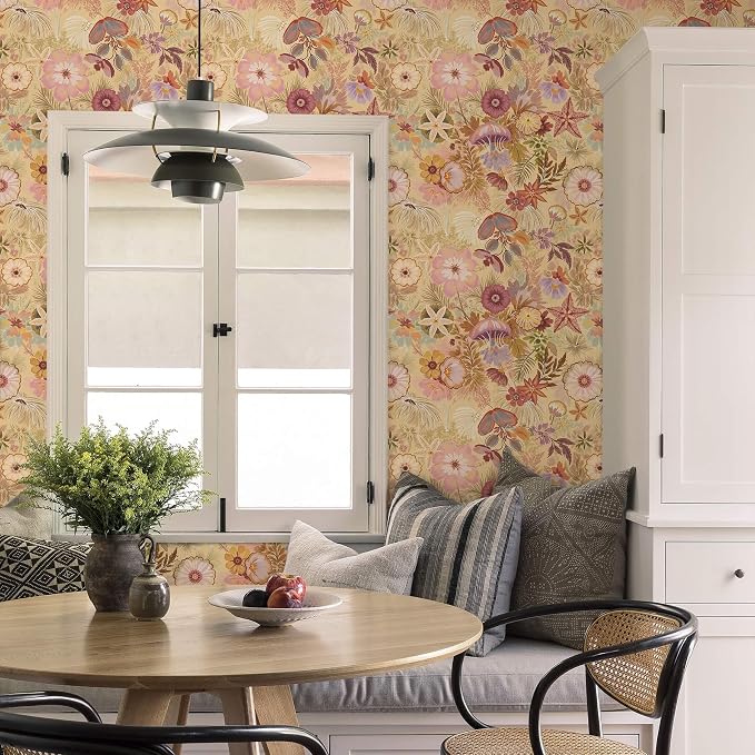 Ismoon Vintage Floral Peel and Stick Wallpaper Deep Beige Pink Contact Paper - Image 7